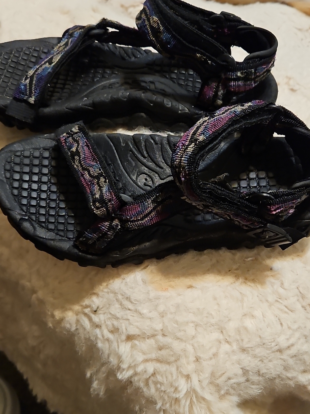 Teva Black Sandals with Purple and Blue Accent Straps